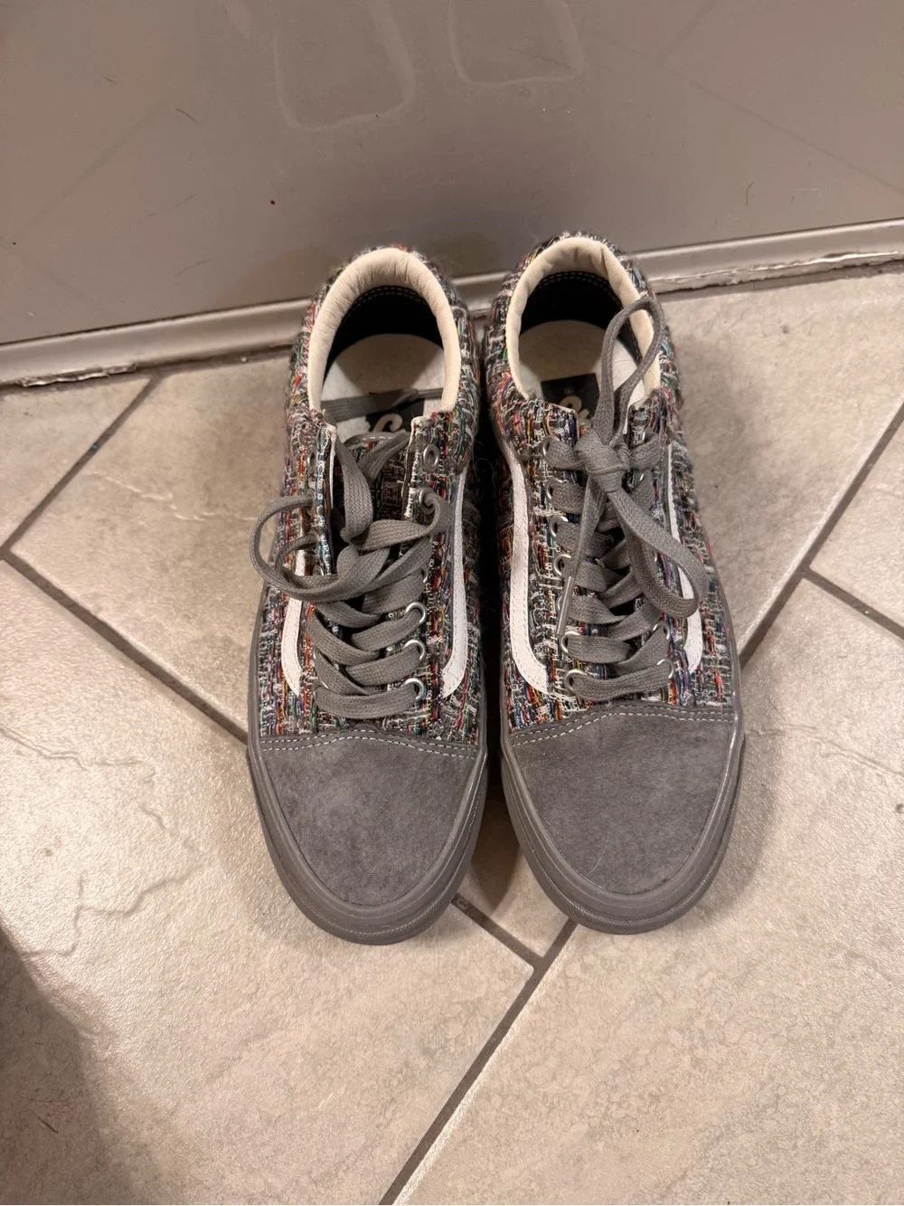 Vans Kids Grey Canvas Sneakers with Multicolor Woven Pattern